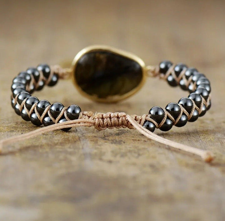 Natural Stone Braided Cuff Bracelet-ONYX-Nora Luxe