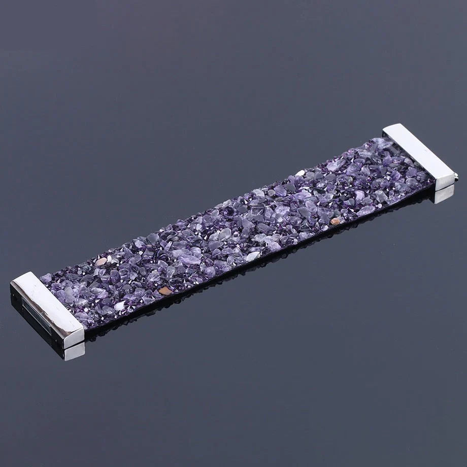 Natural Stone Crystal Leather Bracelet-AMETHYST-Nora Luxe