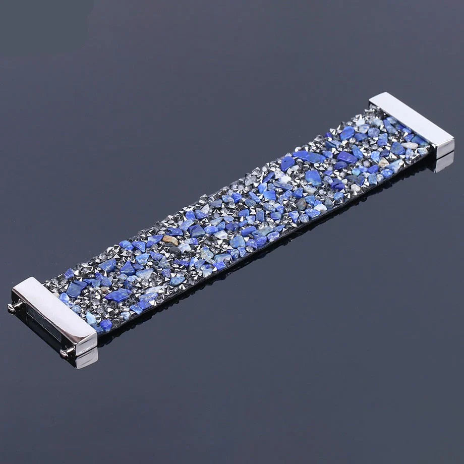 Natural Stone Crystal Leather Bracelet-BLUE LAPIS-Nora Luxe