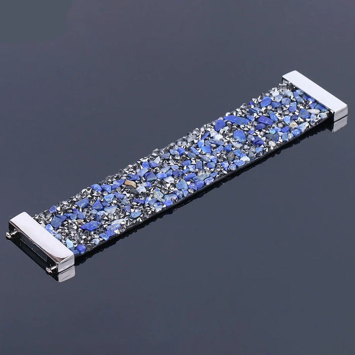 Natural Stone Crystal Leather Bracelet-BLUE LAPIS-Nora Luxe