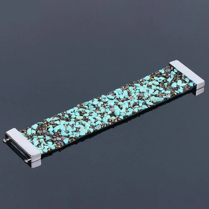 Natural Stone Crystal Leather Bracelet-TURQUOISE-Nora Luxe
