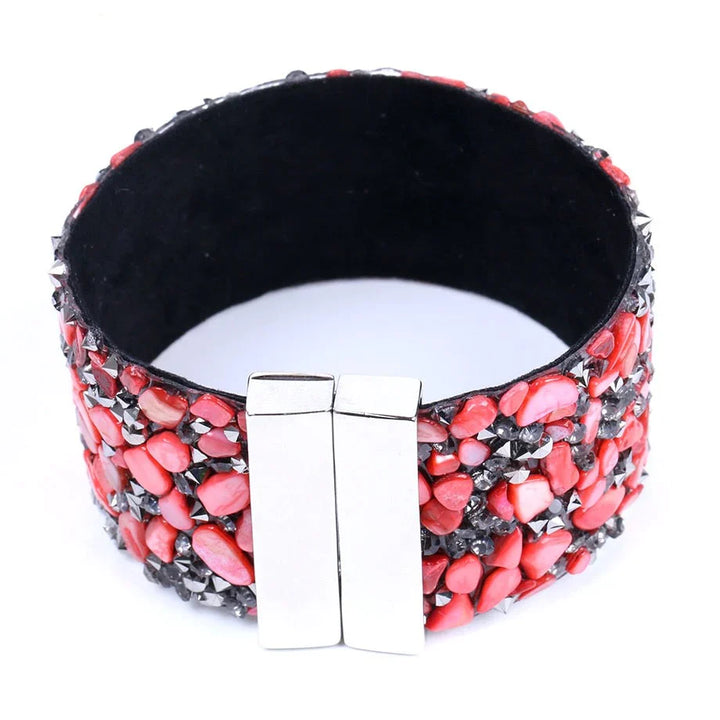 Natural Stone Crystal Leather Bracelet-WHITE BOWL-Nora Luxe