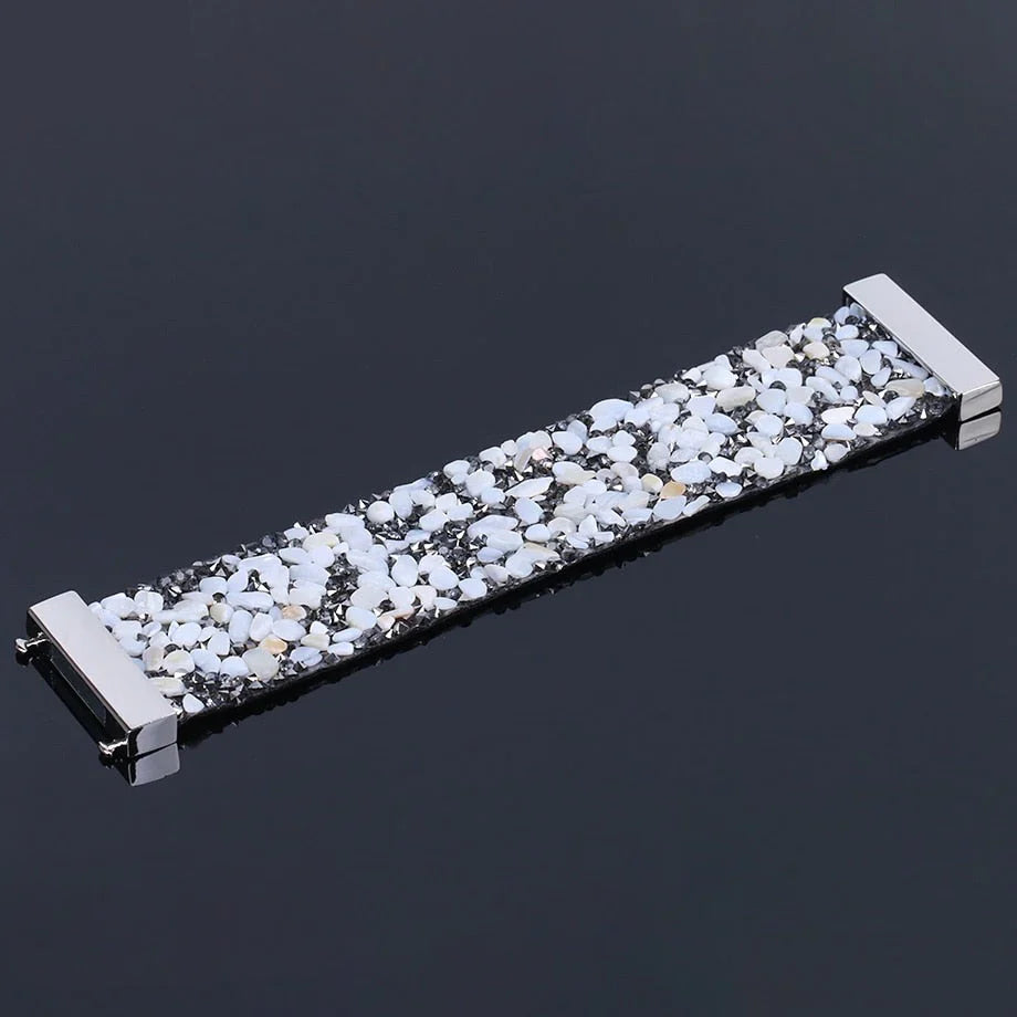 Natural Stone Crystal Leather Bracelet-WHITE BOWL-Nora Luxe