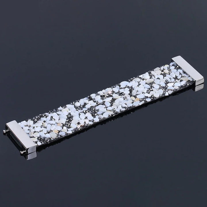 Natural Stone Crystal Leather Bracelet-WHITE BOWL-Nora Luxe