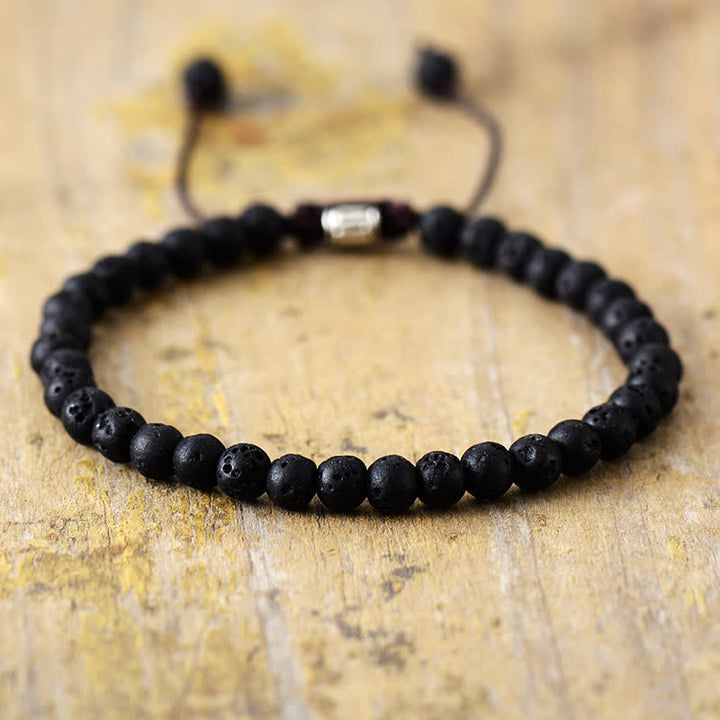 Natural Stone Pearl Adjustable Braided Bracelet - Aisha-Lava stone-Nora Luxe