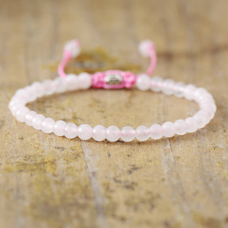 Natural Stone Pearl Adjustable Braided Bracelet - Aisha-Rose quartz-Nora Luxe