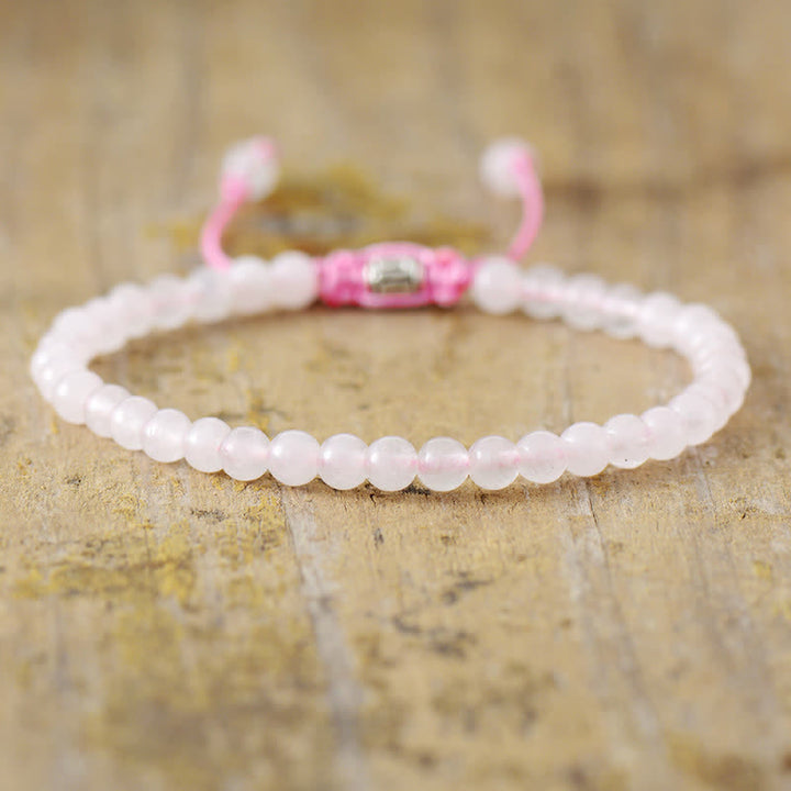 Natural Stone Pearl Adjustable Braided Bracelet - Aisha-Rose quartz-Nora Luxe