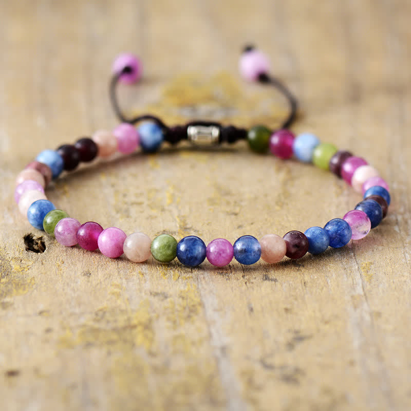 Natural Stone Pearl Adjustable Braided Bracelet - Aisha-Tourmaline-Nora Luxe