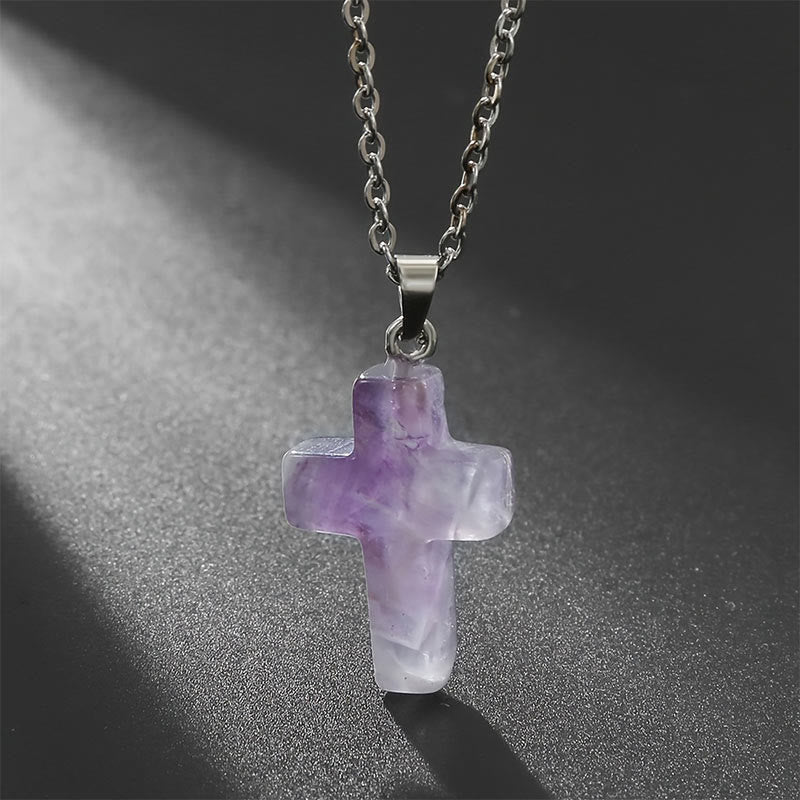 Necklace with Cross of Natural Gemstones - Seraphina-Amethyst-Nora Luxe