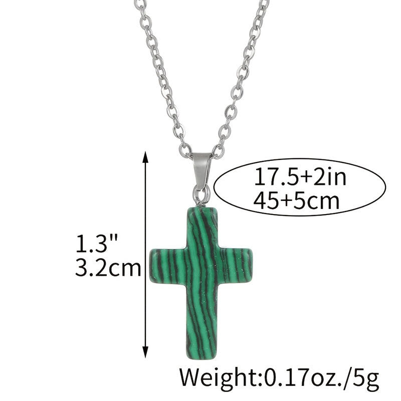 Necklace with Cross of Natural Gemstones - Seraphina-Amethyst-Nora Luxe