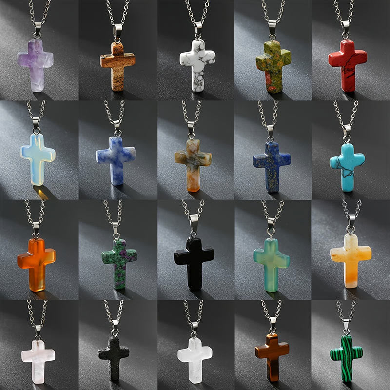 Necklace with Cross of Natural Gemstones - Seraphina-Amethyst-Nora Luxe