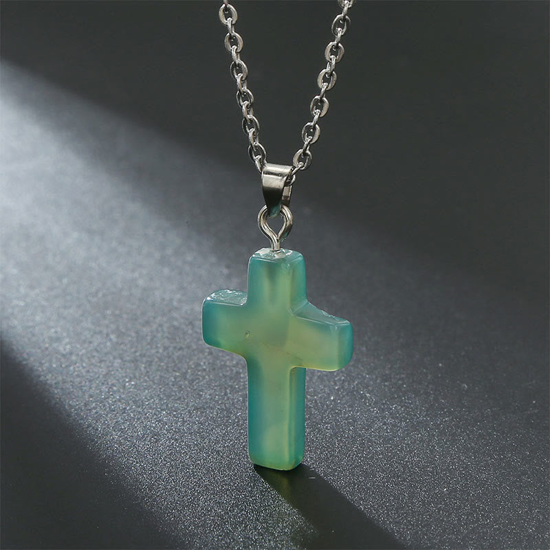 Necklace with Cross of Natural Gemstones - Seraphina-Green aventurine-Nora Luxe