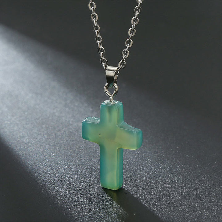 Necklace with Cross of Natural Gemstones - Seraphina-Green aventurine-Nora Luxe