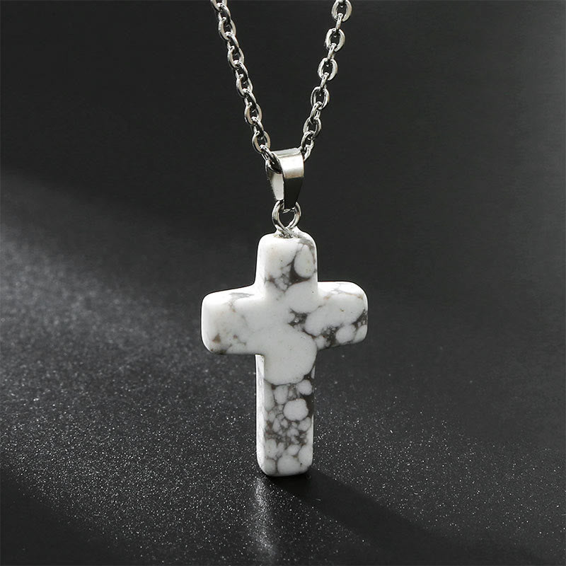Necklace with Cross of Natural Gemstones - Seraphina-Howliet-Nora Luxe
