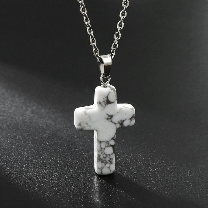 Necklace with Cross of Natural Gemstones - Seraphina-Howliet-Nora Luxe