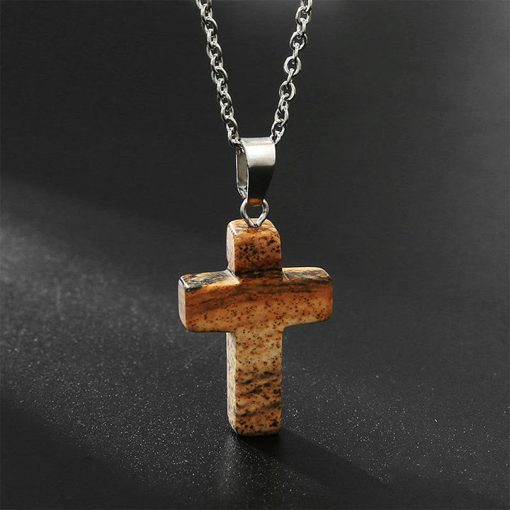 Necklace with Cross of Natural Gemstones - Seraphina-Jade-Nora Luxe