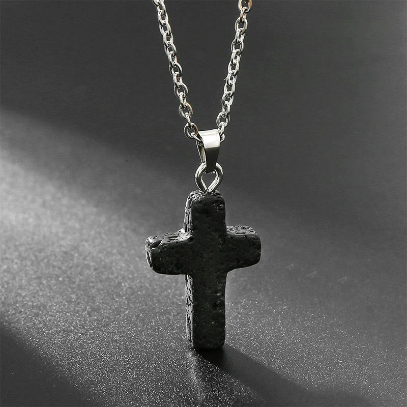 Necklace with Cross of Natural Gemstones - Seraphina-Lava stone-Nora Luxe