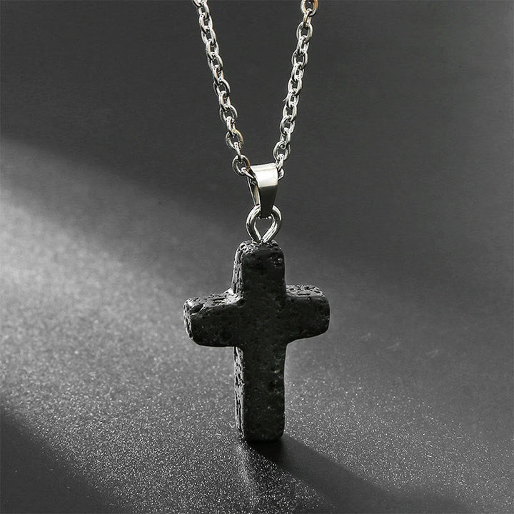 Necklace with Cross of Natural Gemstones - Seraphina-Lava stone-Nora Luxe
