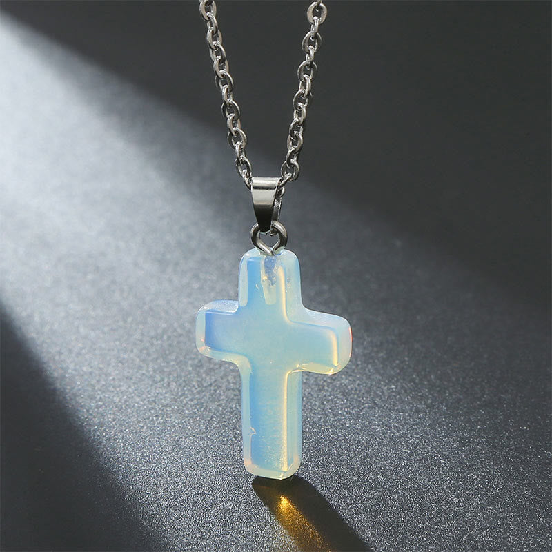 Necklace with Cross of Natural Gemstones - Seraphina-Opal-Nora Luxe