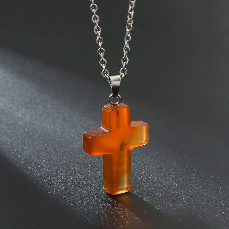Necklace with Cross of Natural Gemstones - Seraphina-Red agate-Nora Luxe