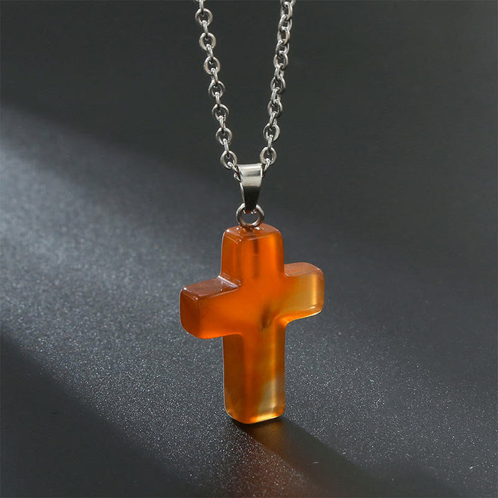 Necklace with Cross of Natural Gemstones - Seraphina-Red agate-Nora Luxe