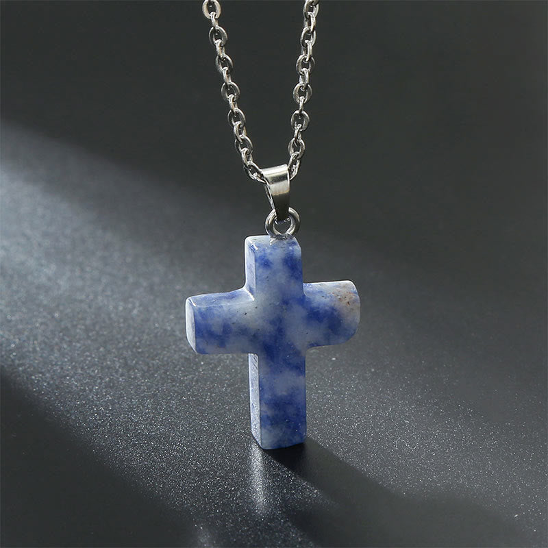 Necklace with Cross of Natural Gemstones - Seraphina-Sodaliet-Nora Luxe