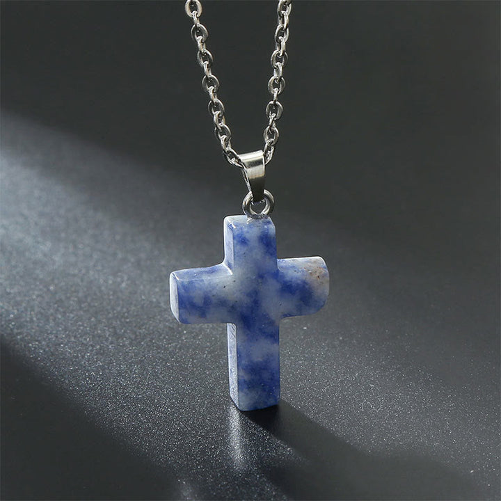 Necklace with Cross of Natural Gemstones - Seraphina-Sodaliet-Nora Luxe