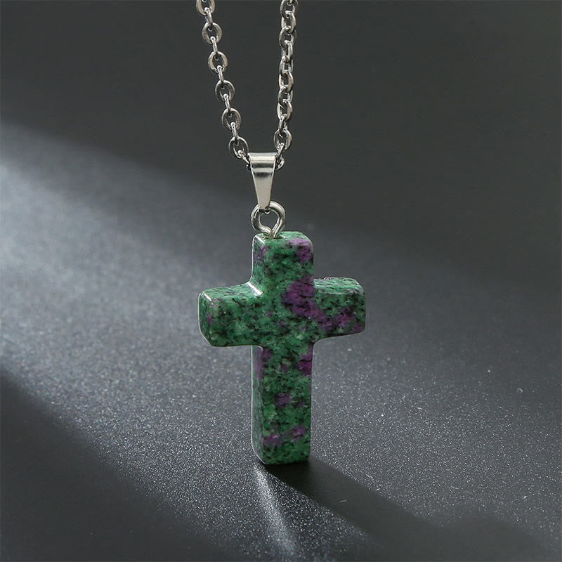 Necklace with Cross of Natural Gemstones - Seraphina-Zoisiet-Nora Luxe