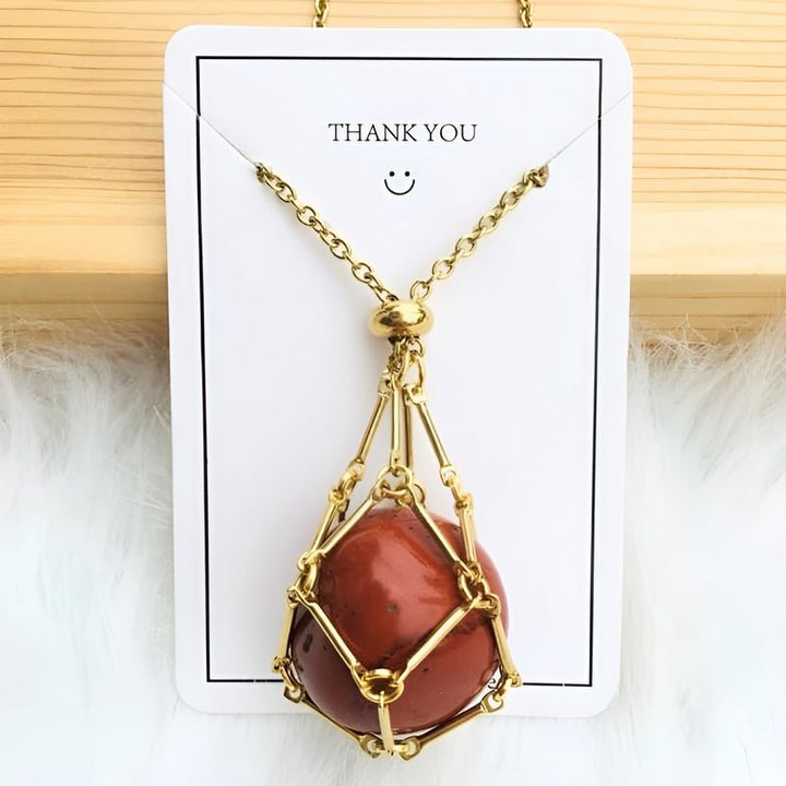 Necklace with Crystal Holder Pendant - CrystalGuard-Gold-Carnelian-Nora Luxe