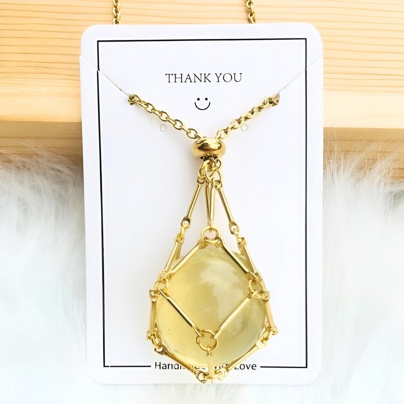 Necklace with Crystal Holder Pendant - CrystalGuard-Gold-Citrine-Nora Luxe