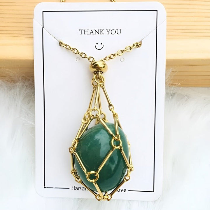 Necklace with Crystal Holder Pendant - CrystalGuard-Gold-Emerald-Nora Luxe