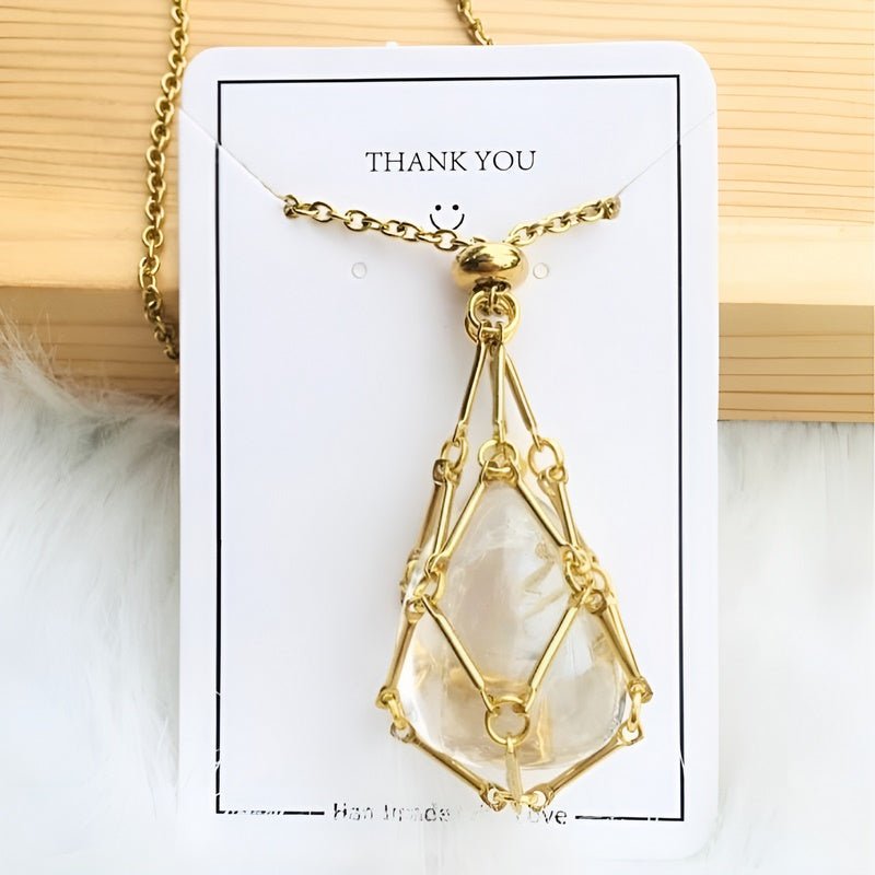 Necklace with Crystal Holder Pendant - CrystalGuard-Gold-Moonstone-Nora Luxe