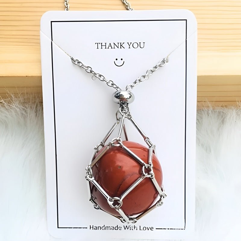 Necklace with Crystal Holder Pendant - CrystalGuard-Silver-Carnelian-Nora Luxe