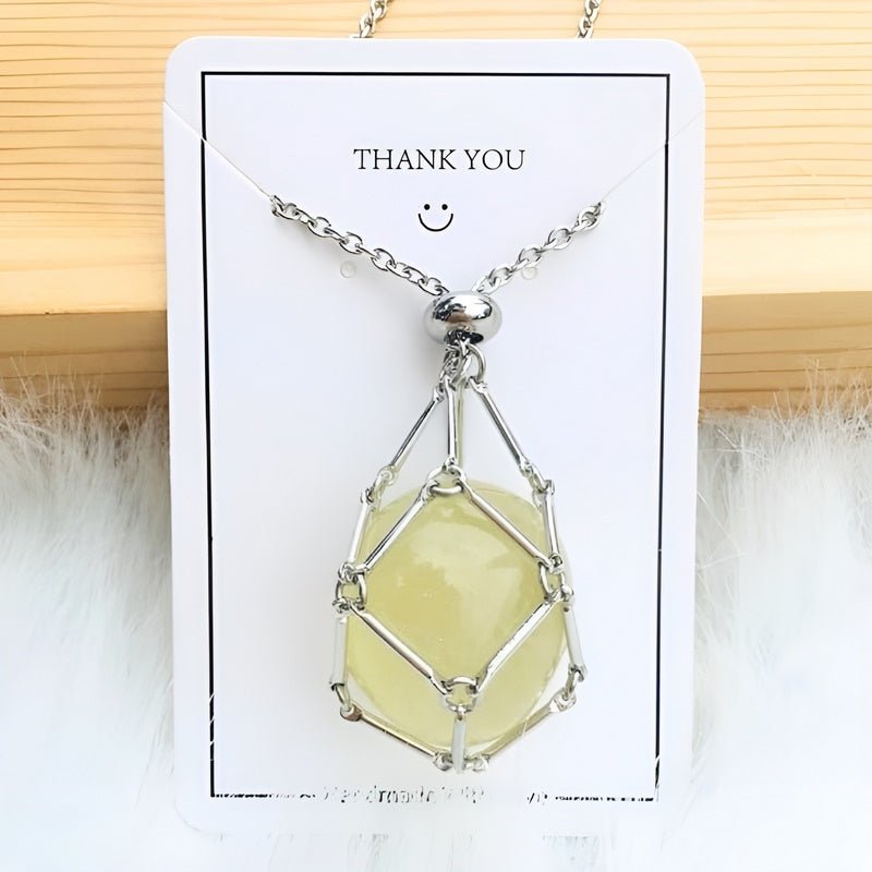 Necklace with Crystal Holder Pendant - CrystalGuard-Silver-Citrine-Nora Luxe