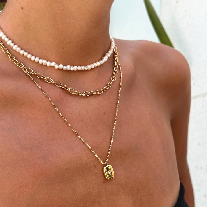 Necklace with Zirconia Stone - Celeste-Gold-Nora Luxe