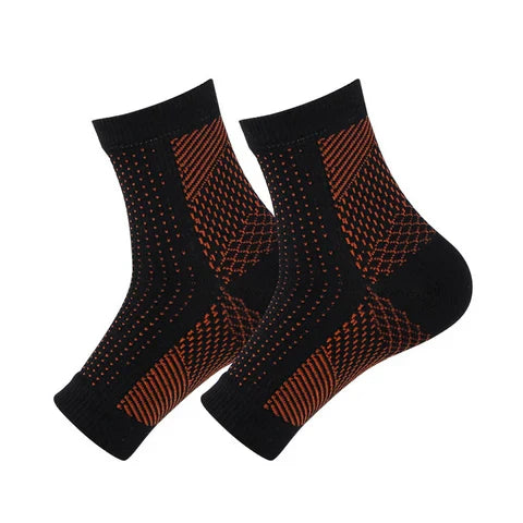Neuropathy Relief Ankle Socks | Neuropathy Compression Design-M-Black-Orange-Nora Luxe