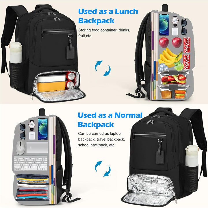Waterproof Laptop & Lunch Backpack with USB Port – Multi-Compartment Travel Bag