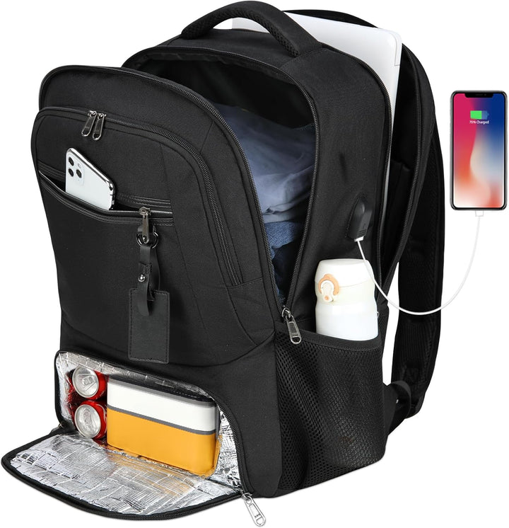Waterproof Laptop & Lunch Backpack with USB Port – Multi-Compartment Travel Bag