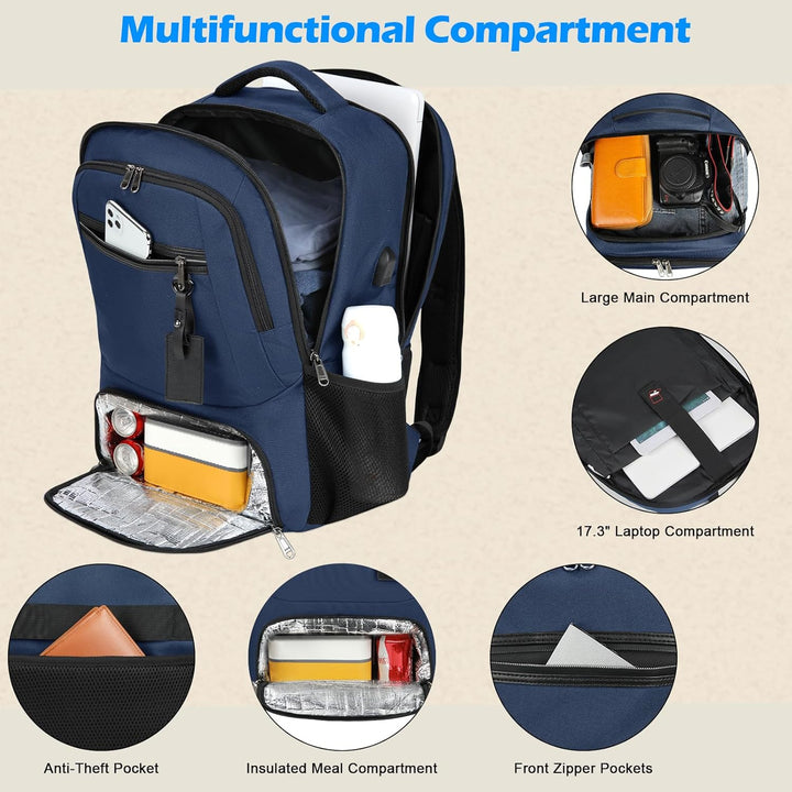 Waterproof Laptop & Lunch Backpack with USB Port – Multi-Compartment Travel Bag