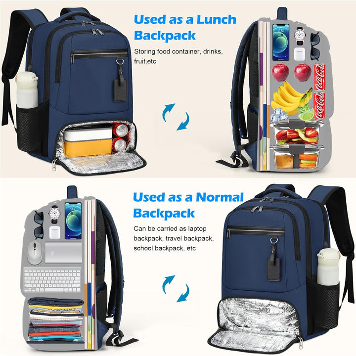 Waterproof Laptop & Lunch Backpack with USB Port – Multi-Compartment Travel Bag