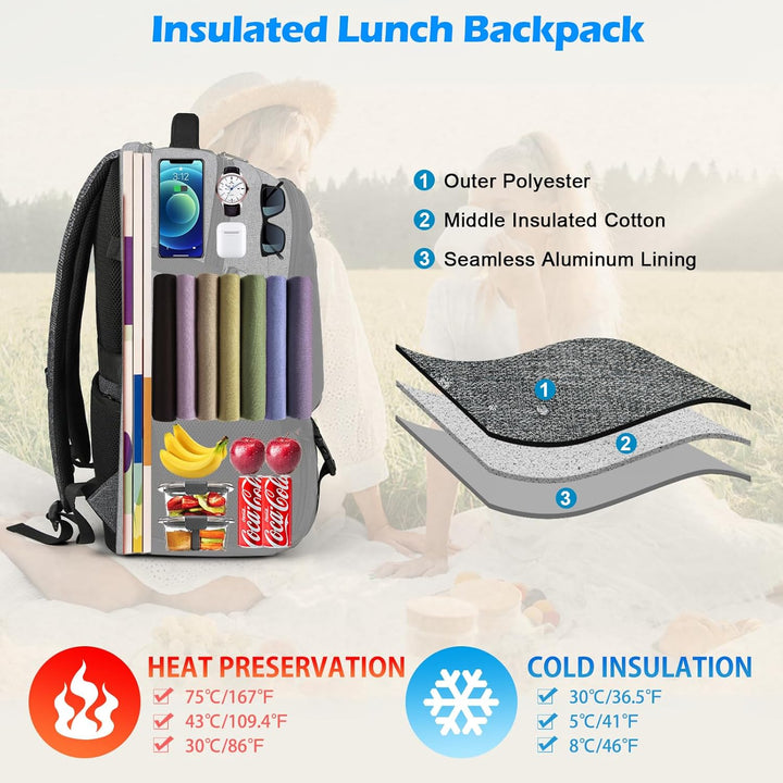 Waterproof Laptop & Lunch Backpack with USB Port – Multi-Compartment Travel Bag