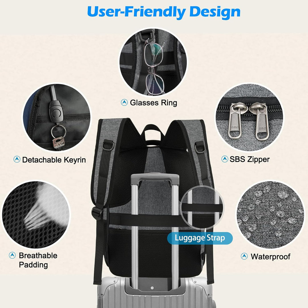 Waterproof Laptop & Lunch Backpack with USB Port – Multi-Compartment Travel Bag
