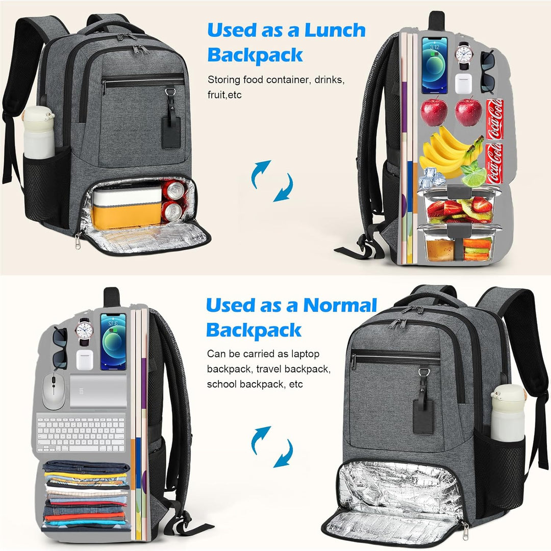 Waterproof Laptop & Lunch Backpack with USB Port – Multi-Compartment Travel Bag