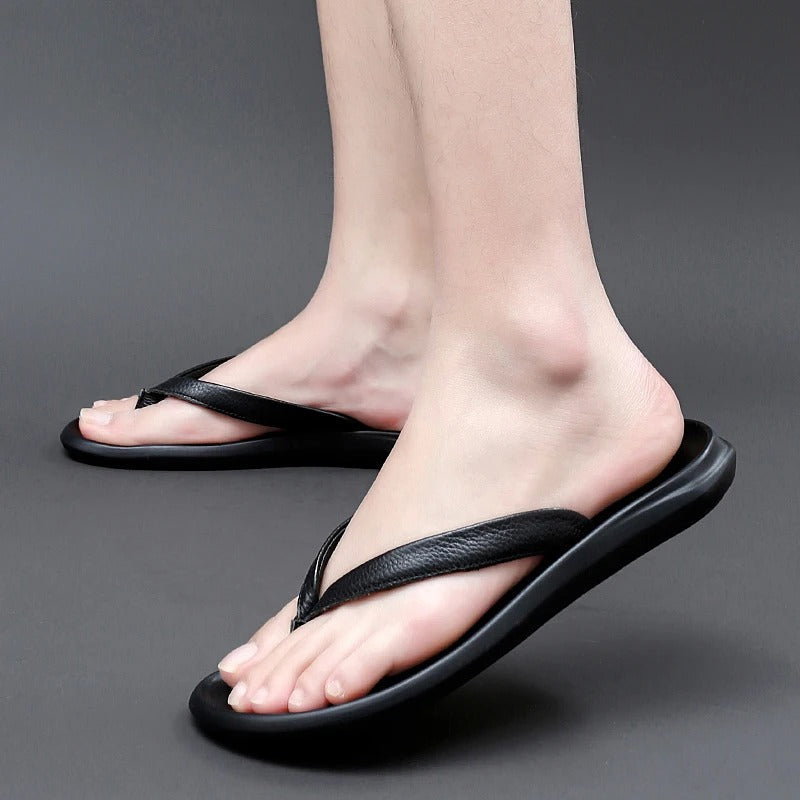 Non-slip & Stylish Men's Leather Slip-ons for Summer – Dario-Black-7-Nora Luxe