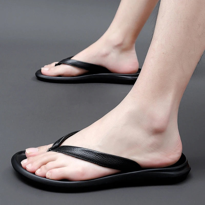 Non-slip & Stylish Men's Leather Slip-ons for Summer – Dario-Black-7-Nora Luxe