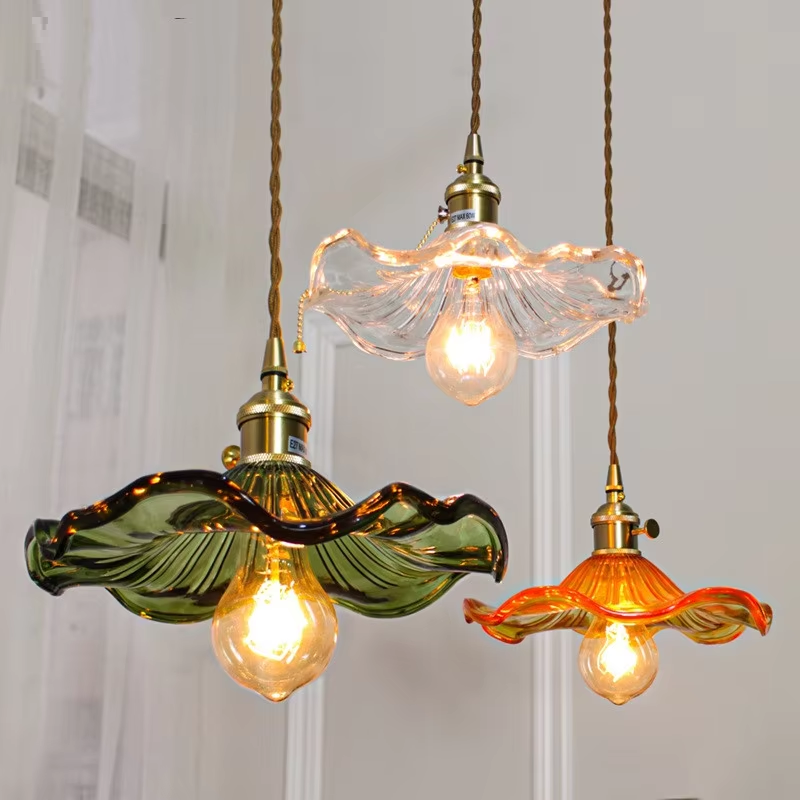 NORDIC DESIGN LED HANGING LAMP | COLOURED GLASS & COPPER LIGHTING FOR BEDROOM, LIVING ROOM & BAR-Glass A-Nora Luxe