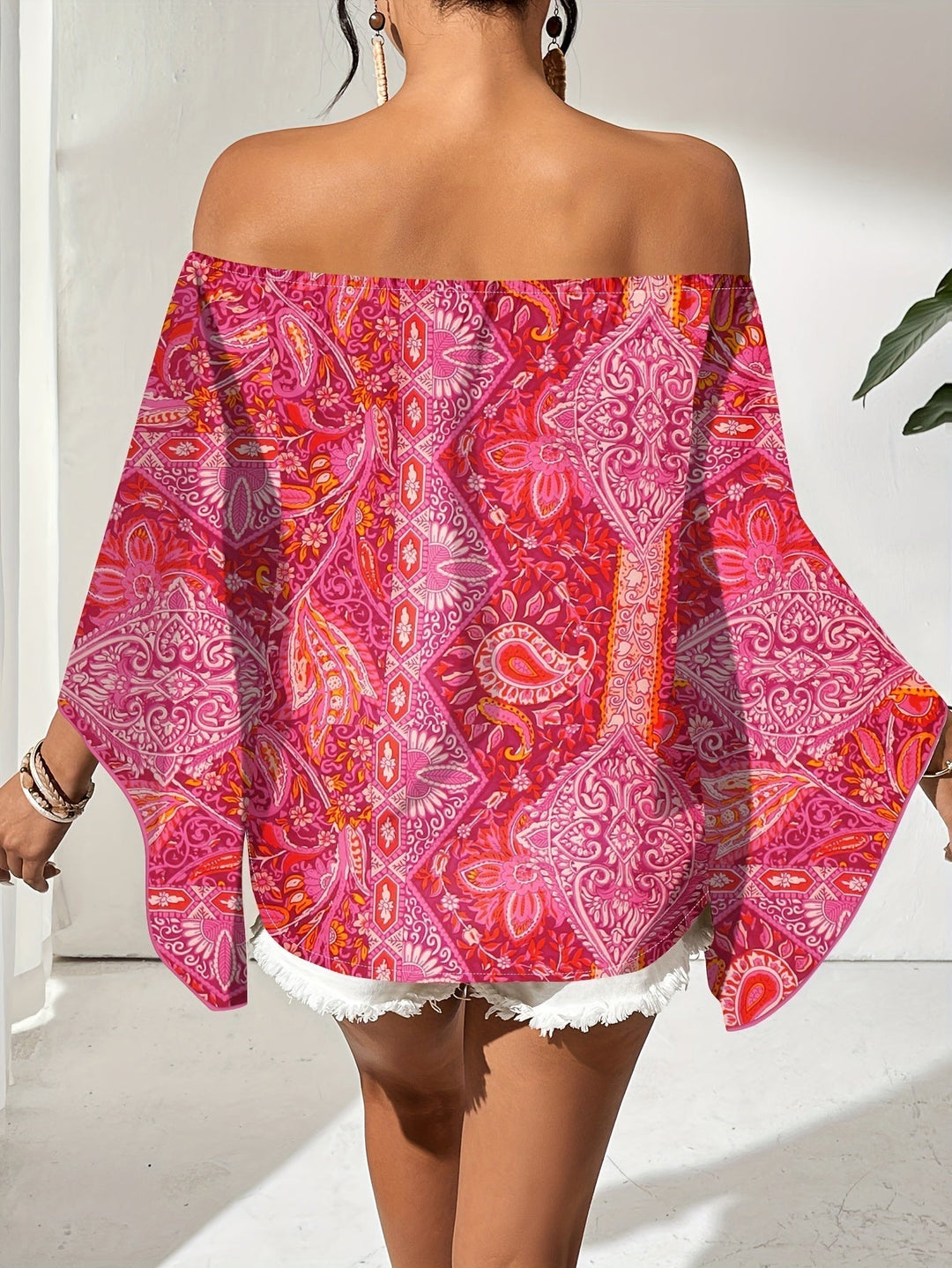 Off-Shoulder Blouse with Geometric Print – Noémie-Green-S-State of Style