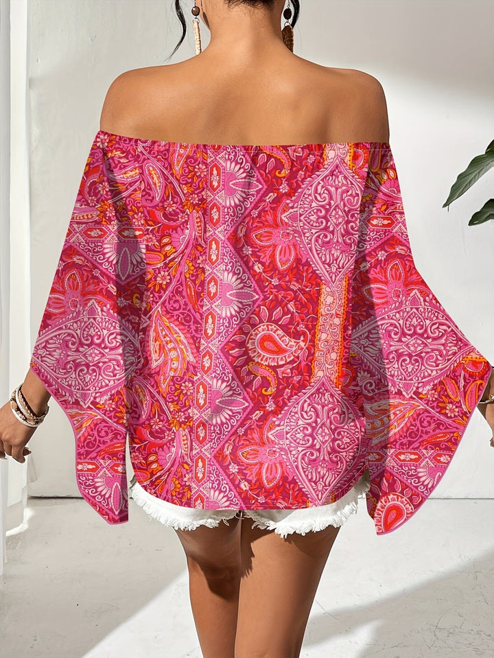 Off-Shoulder Blouse with Geometric Print – Noémie-Green-S-State of Style