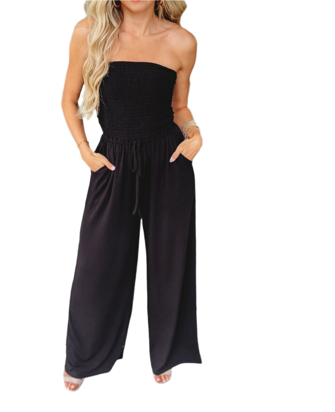 Off-Shoulder Summer Jumpsuit with Wide Legs – Camila-Black-S-State of Style