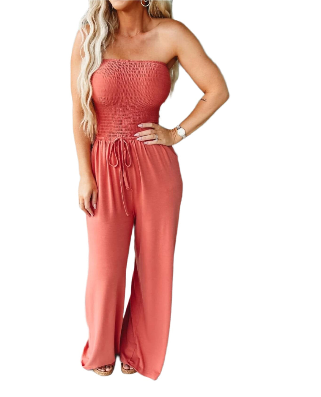 Off-Shoulder Summer Jumpsuit with Wide Legs – Camila-Orange-S-State of Style